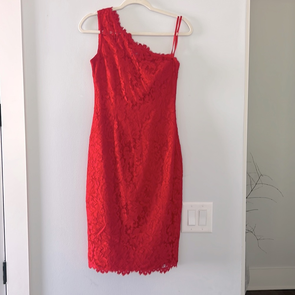 BNWOT Eliza J One shouldered red lace cocktail dress